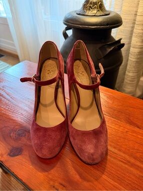 Vince Camuto Burgundy Suede Mary Jane Heels